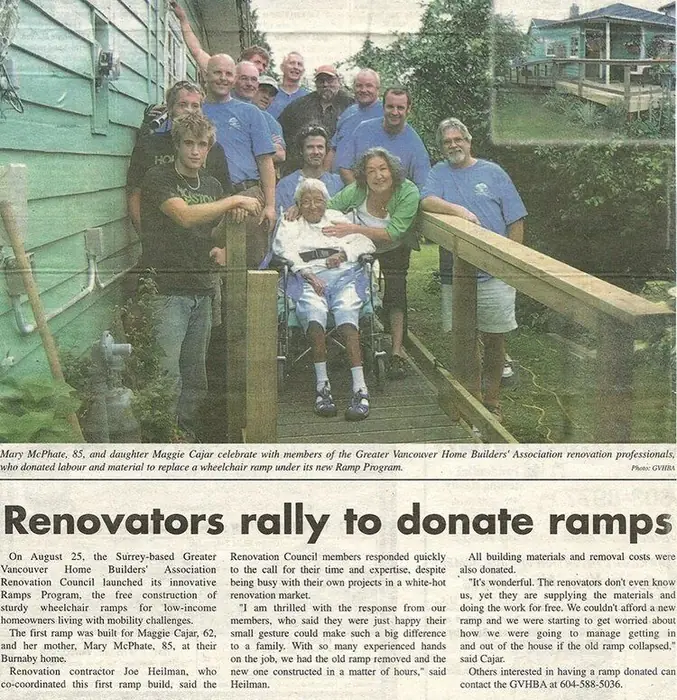 Newspaper clipping: Renovators rally to donate ramps